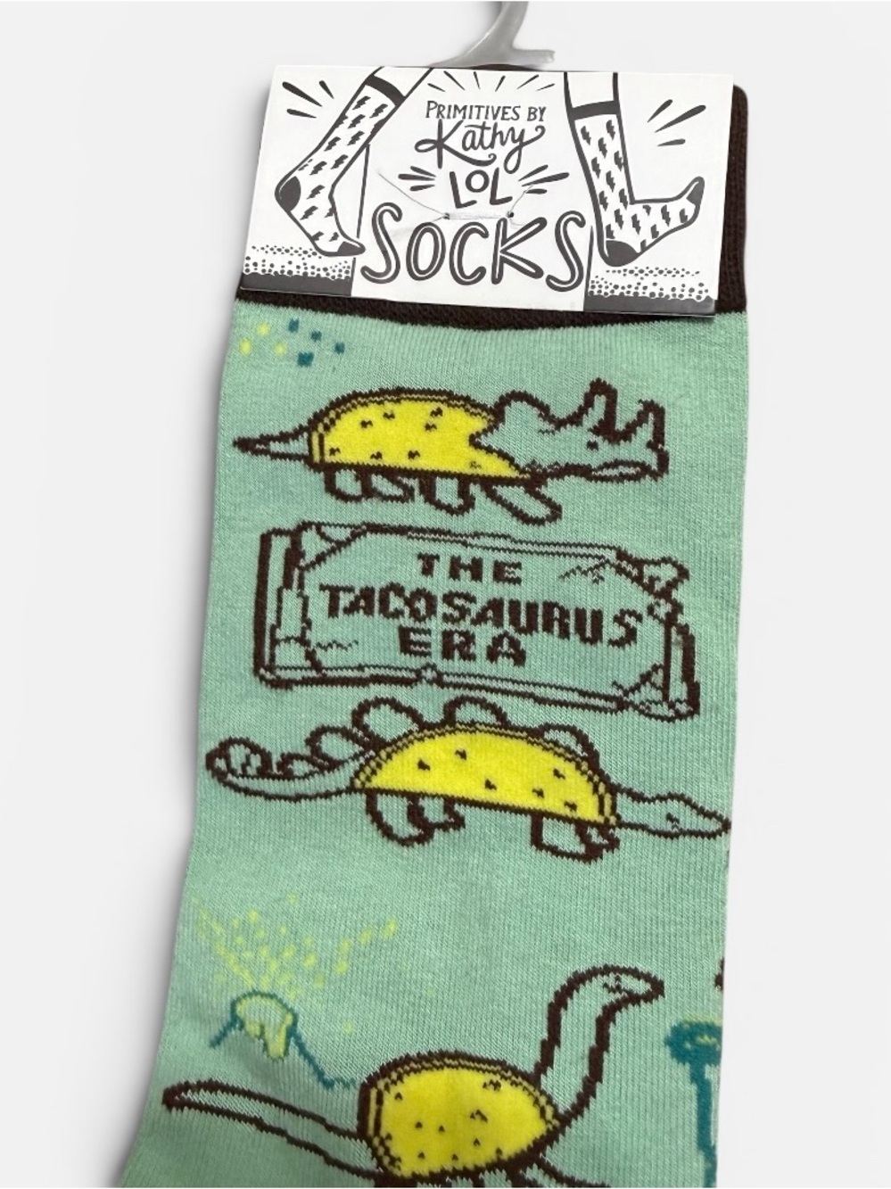 Primitives By Kathy Tacosaurus Era Crew Socks Taco Dinosaur Novelty NWT - Picture 2 of 5